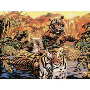 Семья тигров Раскраска ( картина ) по номерам акриловыми красками на холсте Белоснежка