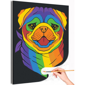  Радужный мопс / Животные / Собаки Раскраска картина по номерам на холсте AAAA-C0230