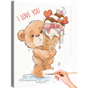 Медвежонок с мороженым Любовь Мишка Тедди Для детей Детские Для девочек Животные Раскраска картина по номерам на холсте