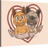 Котенок и щенок Кошка Кот Собака Пес Бульдог Животные Для детей Детские 60х80 Раскраска картина по номерам на холсте