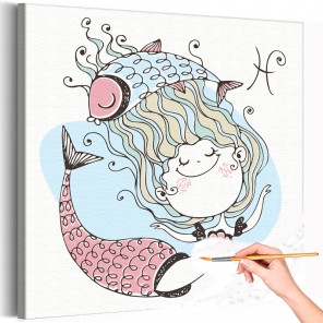 Рыбы Знак Зодиак Созвездие Русалочка Для детей Детские Для девочек Раскраска картина по номерам на холсте