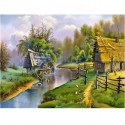 Дом и старая мельница у реки Алмазная вышивка (мозаика) Цветной