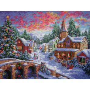 Зима в городе Алмазная вышивка (мозаика) с рамкой Цветной