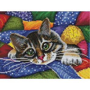 Котик в лоскутках Алмазная вышивка мозаика на подрамнике Белоснежка