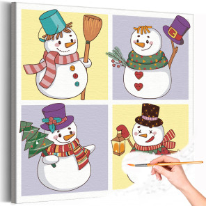 Снеговики Зима Животные Для детей Детские Для девочек Для мальчиков Для малышей Раскраска картина по номерам на холсте