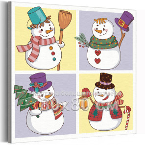 Снеговики Зима Животные Для детей Детские Для девочек Для мальчиков Для малышей 80х80 Раскраска картина по номерам на холсте