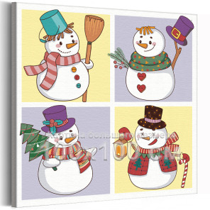 Снеговики Зима Животные Для детей Детские Для девочек Для мальчиков Для малышей 100х100 Раскраска картина по номерам на холсте