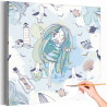 Девушка на море с чайками Рыбы Птицы Животные Маяк Люди Русалка Девочка Для детей Детские Раскраска картина по номерам на холсте