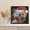 Мопс в новогоднем колпаке и стерео очках Новый год Рождество Пес собака Животные Раскраска картина по номерам на холсте