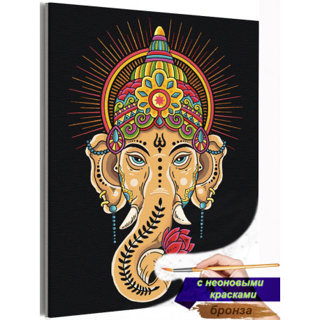 Ганеша Индийский слон Мифология Индия Раскраска картина по номерам на холсте