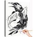 Девушка с вороном Женщина Портрет Птица Черно-белая Раскраска картина по номерам на холсте