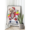 Мопс танцует в костюме Санта-Клауса Dabbing Пес Собака Животные Новый Год Рождество 60х80 Раскраска картина по номерам на холсте