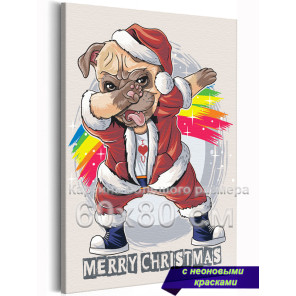 Мопс танцует в костюме Санта-Клауса Dabbing Пес Собака Животные Новый Год Рождество 60х80 Раскраска картина по номерам на холсте