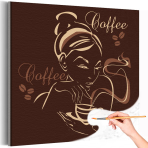 Девушка с ароматным кофе Женщина Интерьерная Для кухни Портрет Раскраска картина по номерам на холсте