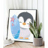 Пингвин с доской для серфинга 100х100 Раскраска картина по номерам на холсте