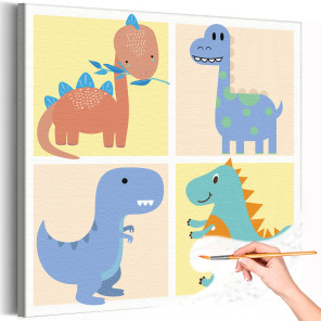 Динозавры пастельные Животные Для детей Детские Для девочек Для мальчиков Для малышей Раскраска картина по номерам на холсте