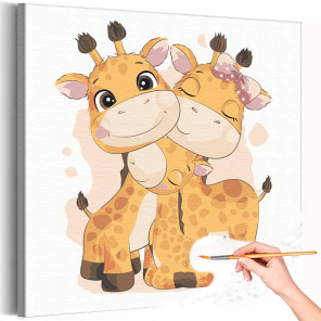 Жирафы семья Для девочек Для мальчиков Раскраска картина по номерам на холсте