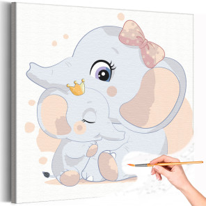 Слоненок с мамой Для девочек Для малышей Раскраска картина по номерам на холсте
