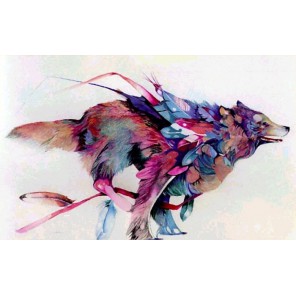 Летящий волк Алмазная частичная вышивка (мозаика) Color Kit
