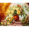 Ваза с чайными розами Раскраска картина по номерам на холсте Menglei 