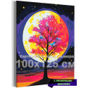 Красное дерево на фоне луны Ночь Природа Пейзаж Растения Яркая Осень 100х125 Раскраска картина по номерам на холсте с неоновой краской