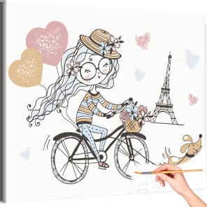 Девочка с таксой в Париже Город Пес Собака Животные Для детей Детские Для девочек Дети Велосипед Раскраска картина по номерам на