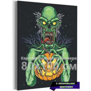 Зеленый монстр Хэллоуина Happy Halloween Праздник 80х100 Раскраска картина по номерам на холсте