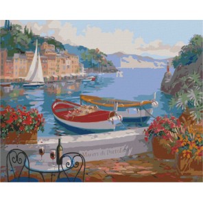 Столик на двоих в Портофино Раскраска картина по номерам акриловыми красками на холсте Menglei