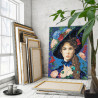 Девушка в шляпе и розы Портрет Люди Женщины Цветы Ретро Стильная 80х100 Раскраска картина по номерам на холсте