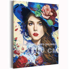 Девушка с стиле ретро Портрет Люди Женщины Цветы Розы 80х100 Раскраска картина по номерам на холсте