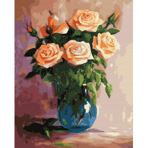  Персиковые розы в вазе Раскраска картина по номерам на холсте ZX 23373