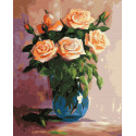 Персиковые розы в вазе Раскраска картина по номерам на холсте