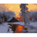 Дом в зимнем лесу Раскраска картина по номерам на холсте