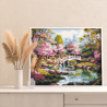 Мостик в японском саду Сакура Пейзаж Весна Природа Цветы Река 100х125 Раскраска картина по номерам на холсте