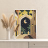 Восточный дом и луна Страны Пейзаж Ночь Минимализм Интерьерная Раскраска картина по номерам на холсте