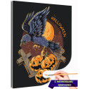 Ворон и тыквы Хэллоуин Happy Halloween Праздник Птицы Ночь Раскраска картина по номерам на холсте с неоновыми красками