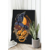 Ворон и тыквы Хэллоуин Happy Halloween Праздник Птицы Ночь Раскраска картина по номерам на холсте