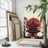 Храм на фоне красного солнца Япония Страны Дом Пейзаж природа 80х100 Раскраска картина по номерам на холсте