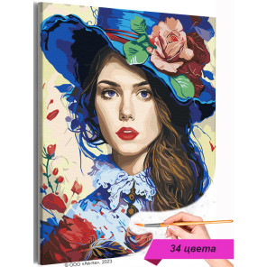 Девушка с стиле ретро Портрет Люди Женщины Цветы Розы Раскраска картина по номерам на холсте