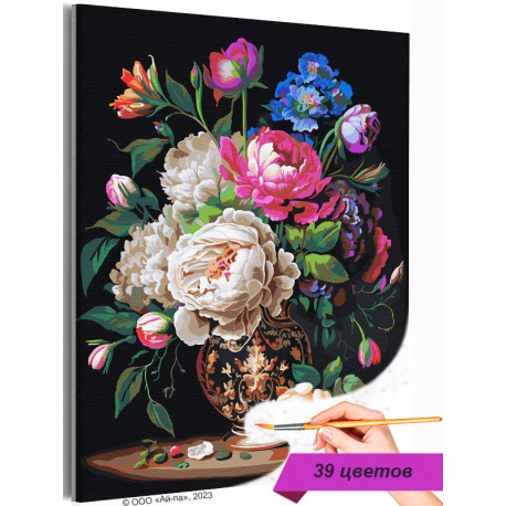 Натюрморт с пышными пионами Цветы Букет Классика Маме Раскраска картина по номерам на холсте