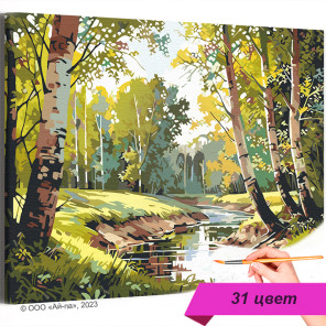 Ручей в летнем лесу Природа Пейзаж Лето Река Раскраска картина по номерам на холсте