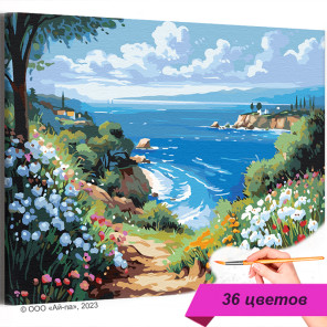 Цветы по дороге к морю Пейзаж Лето Природа Интерьерная Раскраска картина по номерам на холсте