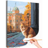 Рыжий кот в осеннем городе Животные Кошки Городской пейзаж Интерьерная Раскраска картина по номерам на холсте