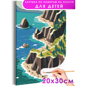 Горы на морском берегу Природа Пейзаж Море Океан Лето Маленькая Раскраска картина по номерам на холсте