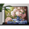 Нежные пионы в синей вазе Цветы Натюрморт Лето Интерьерная 80х100 Раскраска картина по номерам на холсте