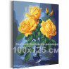 Желтые розы в вазе Букет Цветы Натюрморт Интерьерная 100х125 Раскраска картина по номерам на холсте