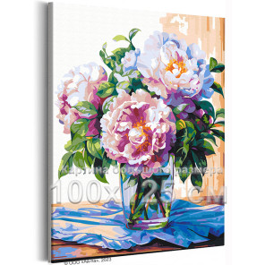 Нежные пионы в вазе Натюрморт Цветы Букет Маме Интерьерная 100х125 Раскраска картина по номерам на холсте