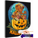 Мишка Тедди на тыкве Хэллоуин Happy Halloween Праздник Раскраска картина по номерам на холсте