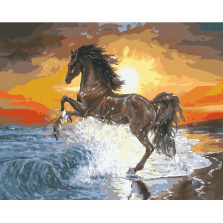 Конь и морской прибой Раскраска картина по номерам акриловыми красками на холсте| Картина по номерам купить