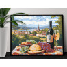 Вино и фрукты на фоне Итальянского городка Интерьерная 80х100 Раскраска картина по номерам на холсте